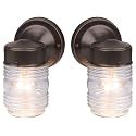 Design House 587311 Jelly Jar Classic 1-Light 2-Pack Indoor/Outdoor Wall Light with Clear Ribbed Glass for Entryway Porch Patio, Oil Rubbed Bronze