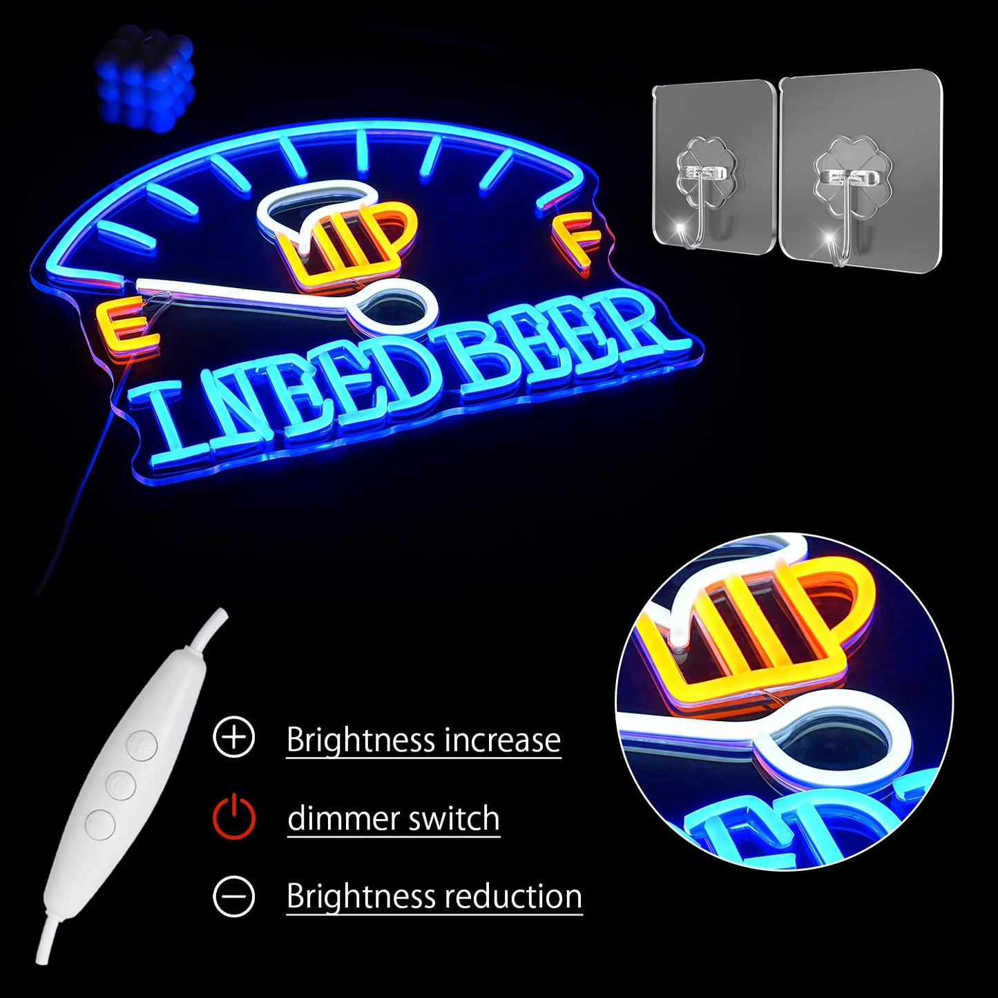 LULANMP I Need Beer Neon Sign for Wall Decor Beer Neon Light Dashboard LED Neon Sign Beer Foam LED Neon Light for Bedroom Bar Wine Cellar Restaurant