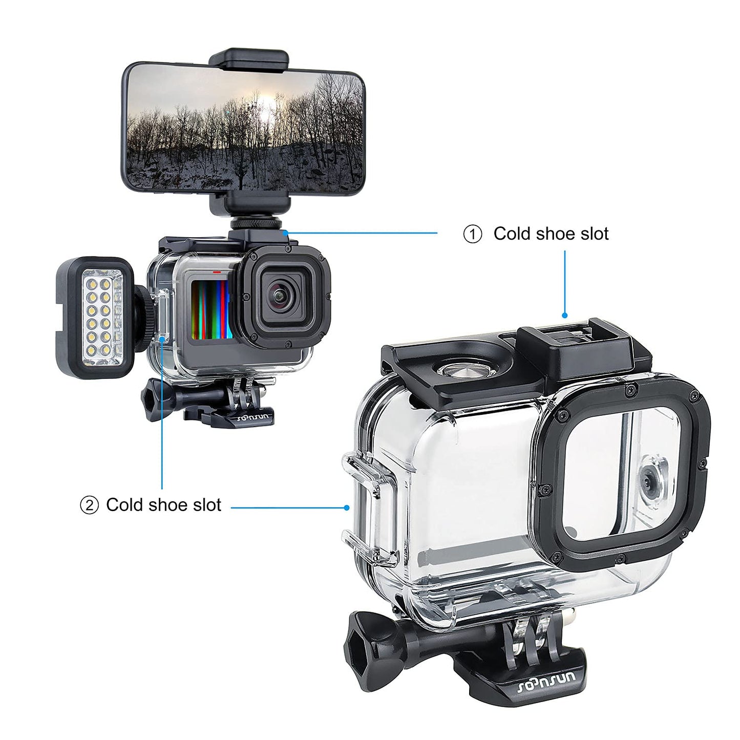 SOONSUN Waterproof Case with Dive Filters for GoPro Hero 13/12 / 11/10 / 9 Black, 196 Feet Underwater Protective Dive Housing Case with Red, Light