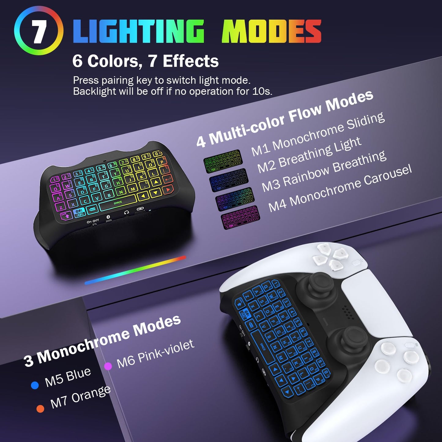 TiMOVO RGB Backlight Keyboard for PS5 Controller, Wireless Bluetooth Keypad Chatpad for PlayStation 5 Controller, Mini PS5 Multi-Color Game Keyboard
