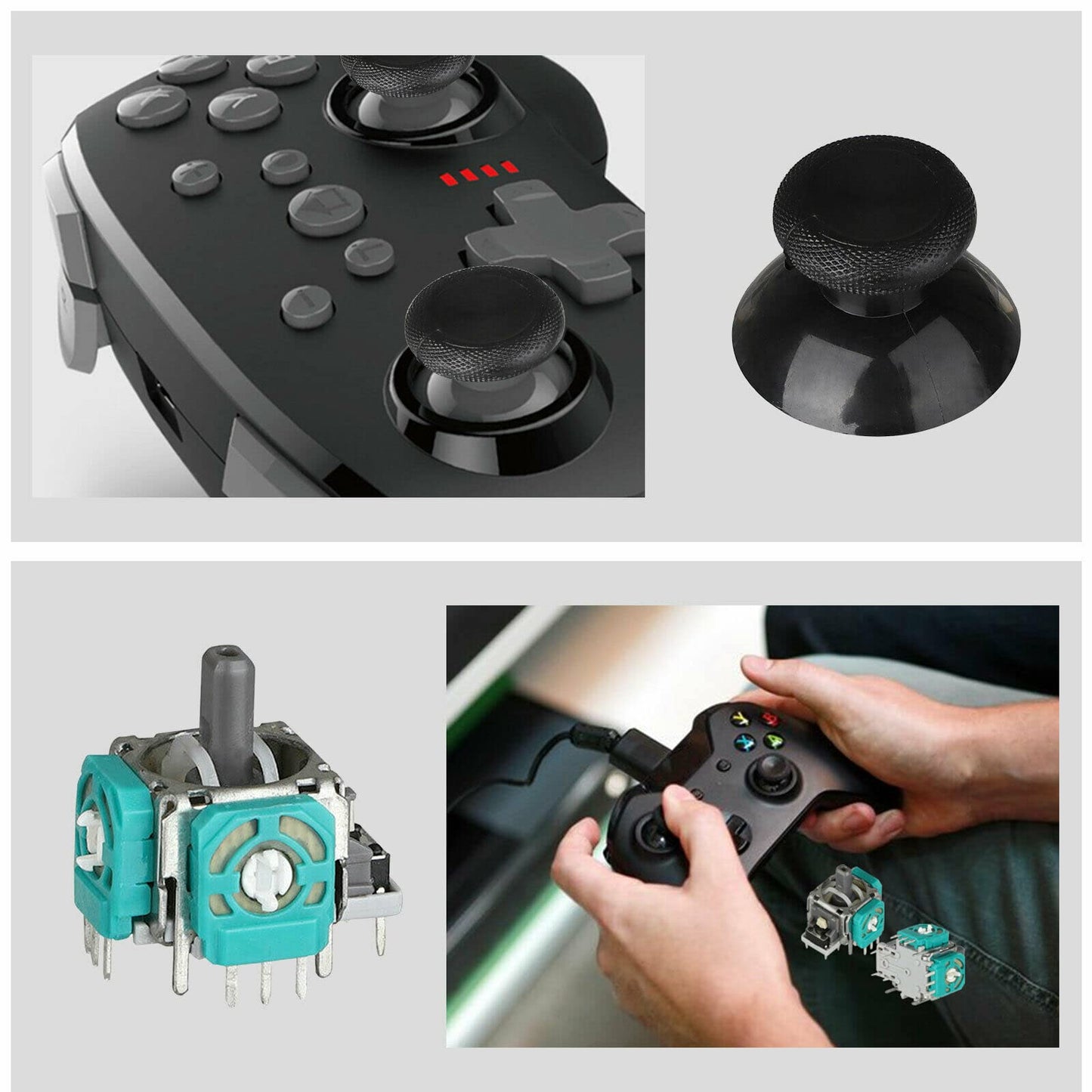 Replacement Thumbsticks for Xbox One S/X Controller, 4pcs 3D Joystick Parts Analog Caps with Repair Tools Kit, T6 T8 T10 Screwdriver Compatible