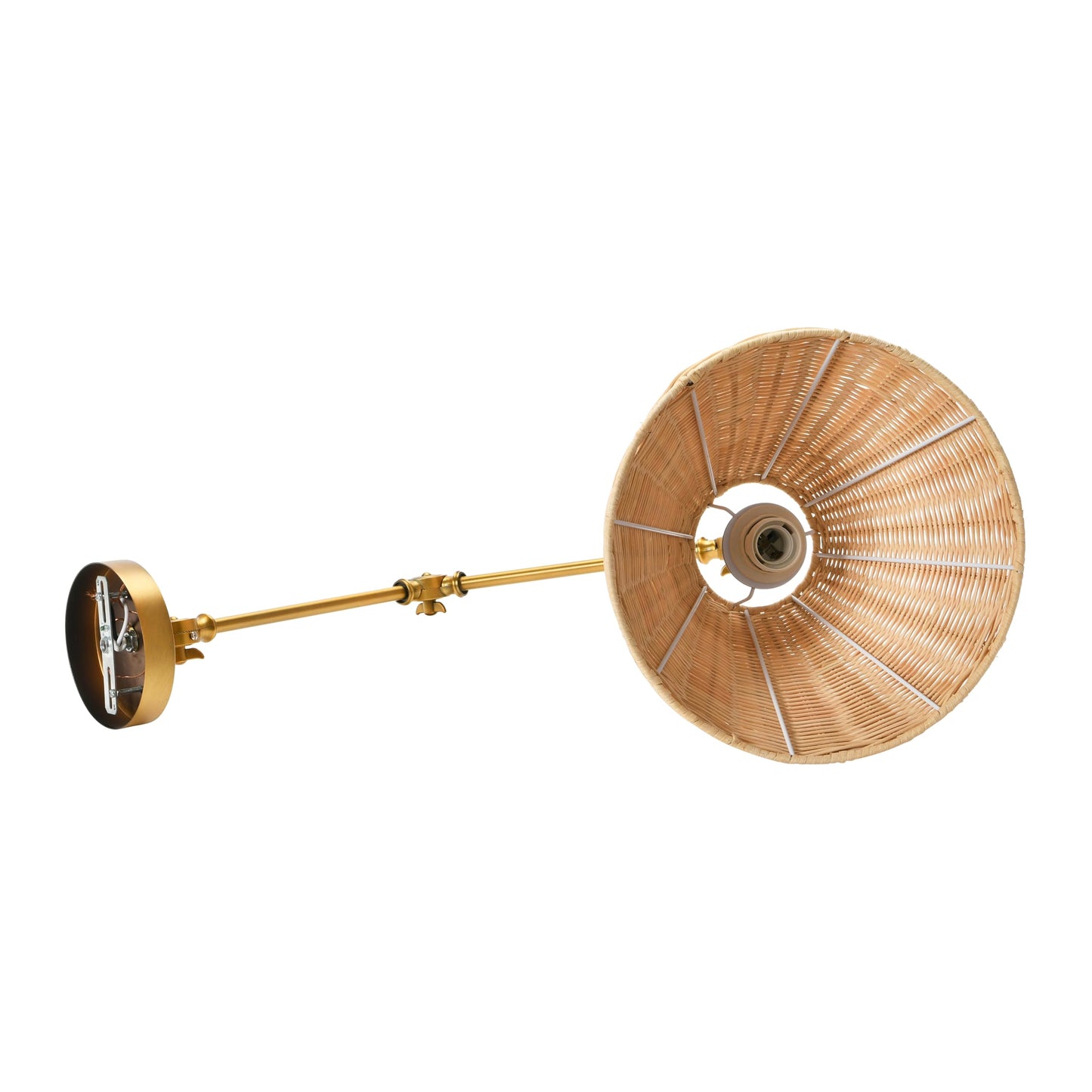 Creative Co-Op Coastal Adjustable Wall Sconce with Neutral Beige Rattan Shades, Antique Metal Brass Finish