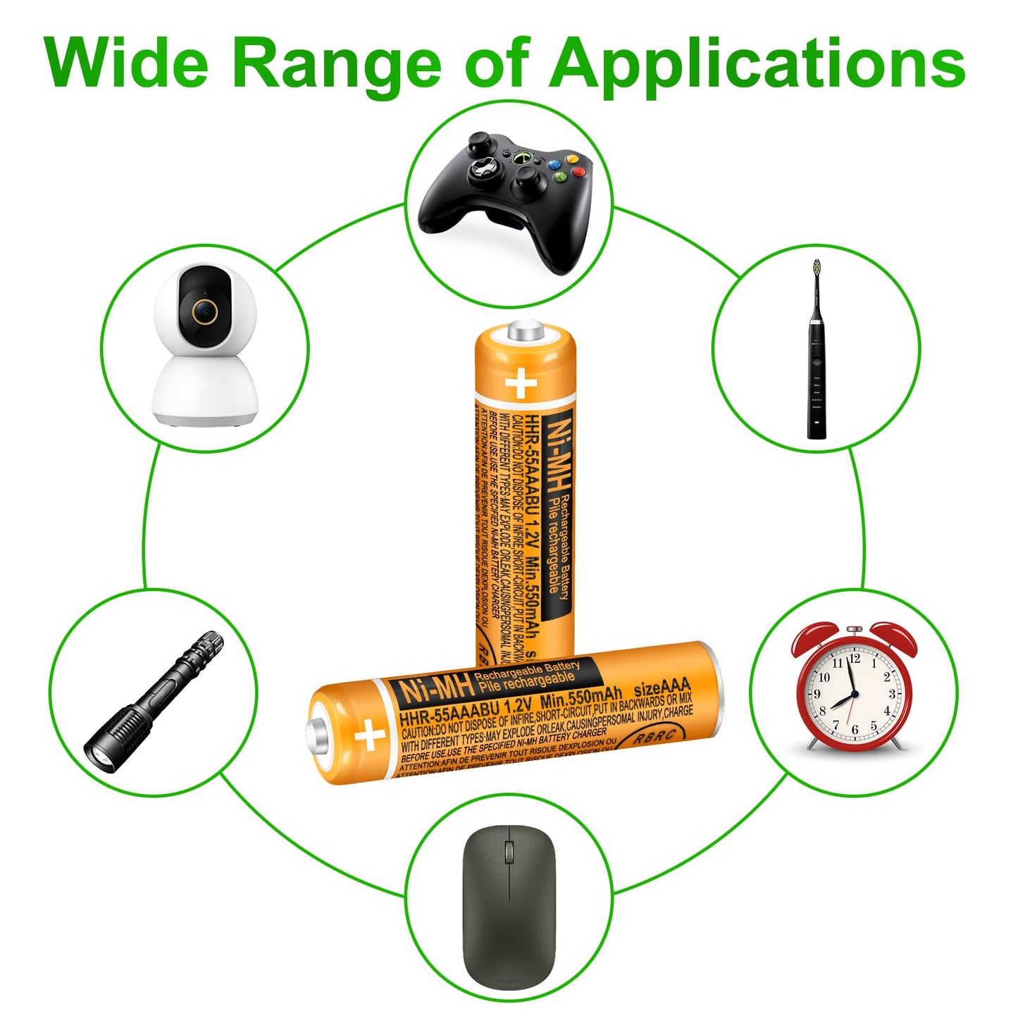 Triangle Power 6 Pack HHR-55AAABU NI-MH Rechargeable Battery 550mAh AAA 1.2V Batteries for Panasonic Cordless Phones