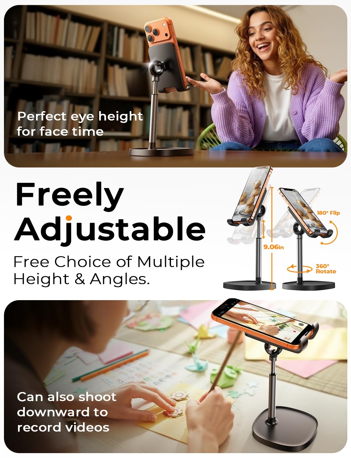 LISEN Cell Phone Stand Phone Holder for Desk Office Decor, Office Desk Accessories Women PC Gaming Essentials iPhone Stand Gadgets Men Gifts for Mom