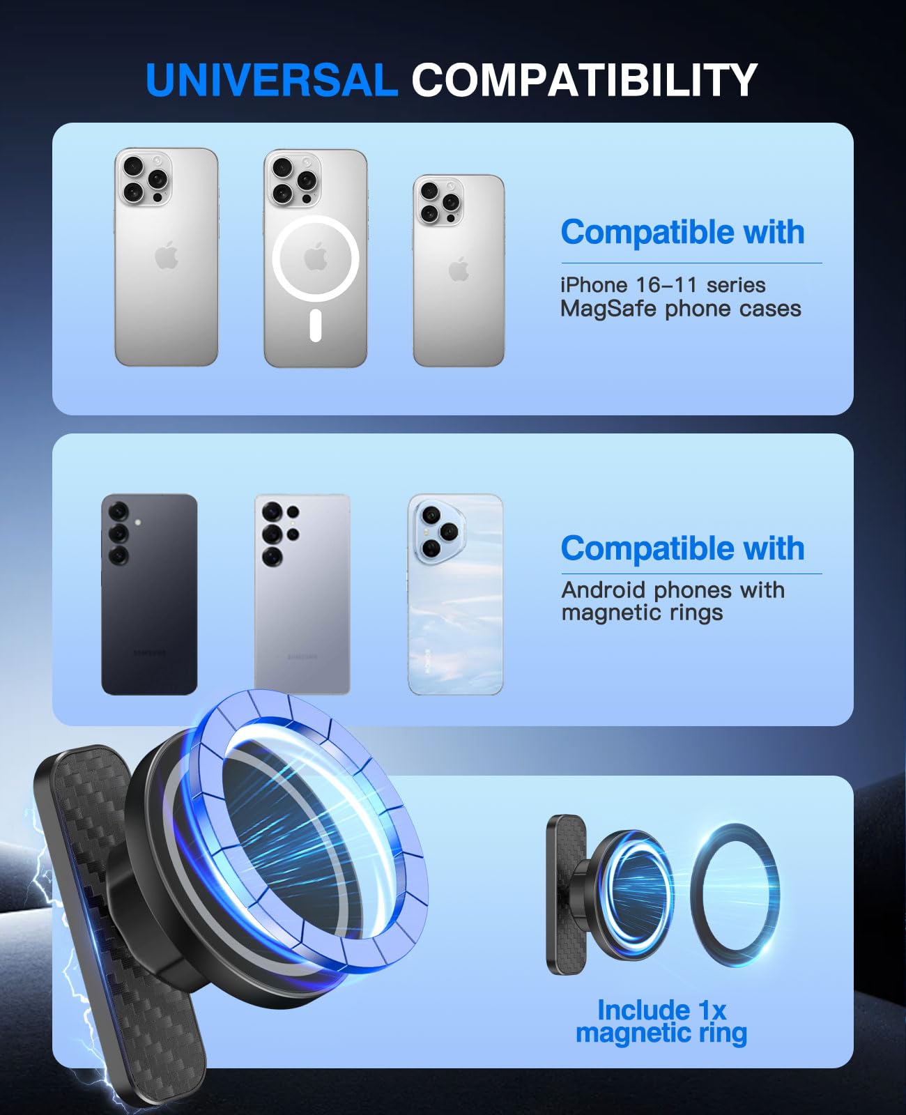MoKo Dual Magnetic Phone Holder for Gym, 360°Adjustable Gym Phone Holder Magnet Compatible with MagSafe & iPhone 12-17 Series, Portable Phone Mount