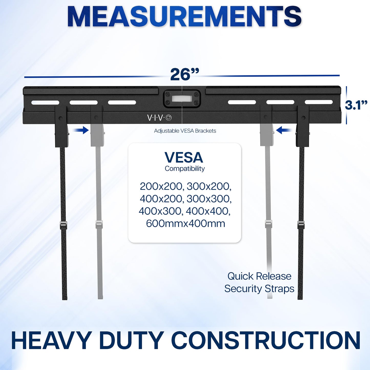 VIVO No Stud TV Wall Mount for 37 to 86 inch Screens, Max VESA 600x400mm, Studless Drywall Mounting Solution, Black, MOUNT-NS86