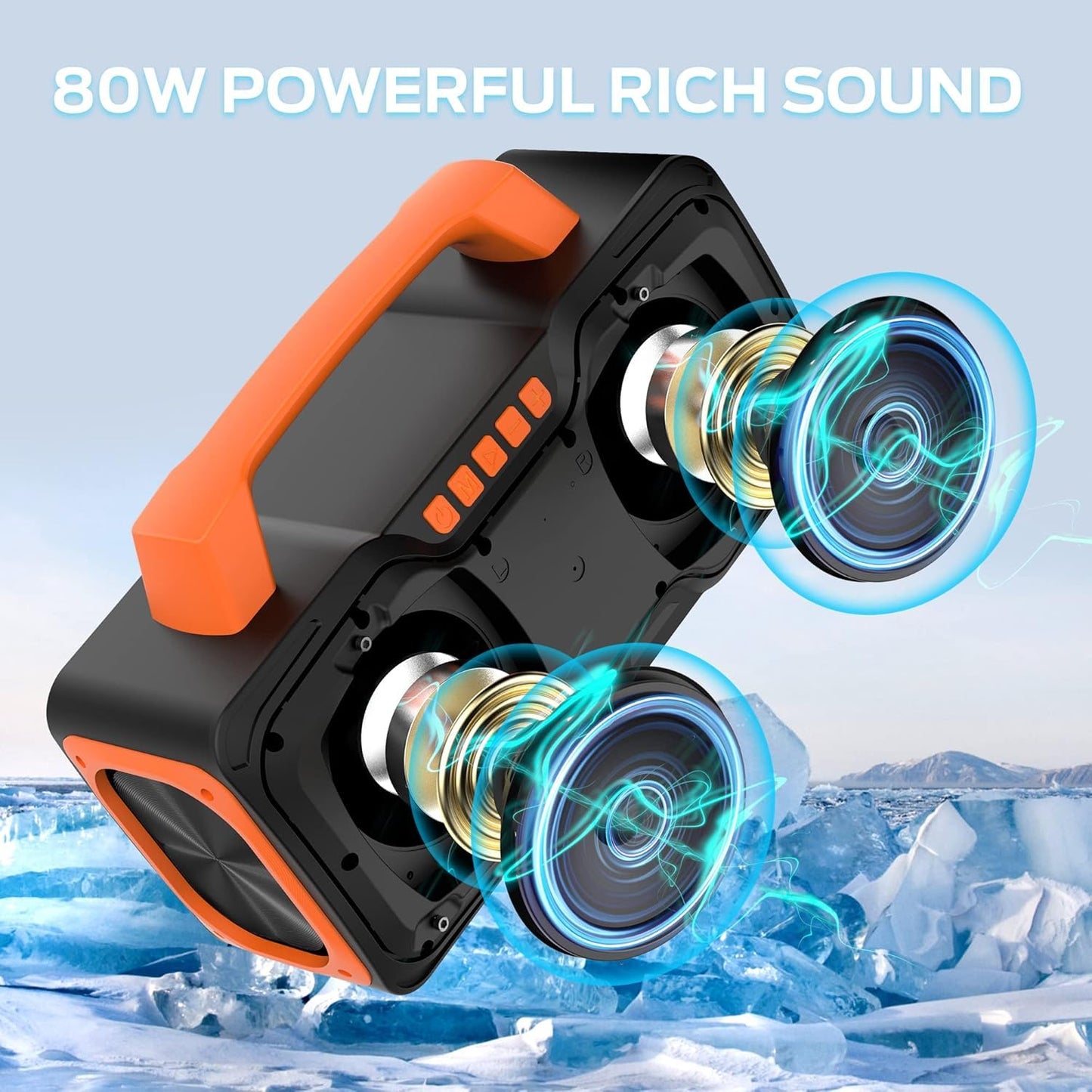 BUGANI Bluetooth Speaker, 80W Powerful Portable Wireless Speaker IPX7 Waterproof, Outdoor Loud Speakers with Handle 24H Playtime, Support Microphone