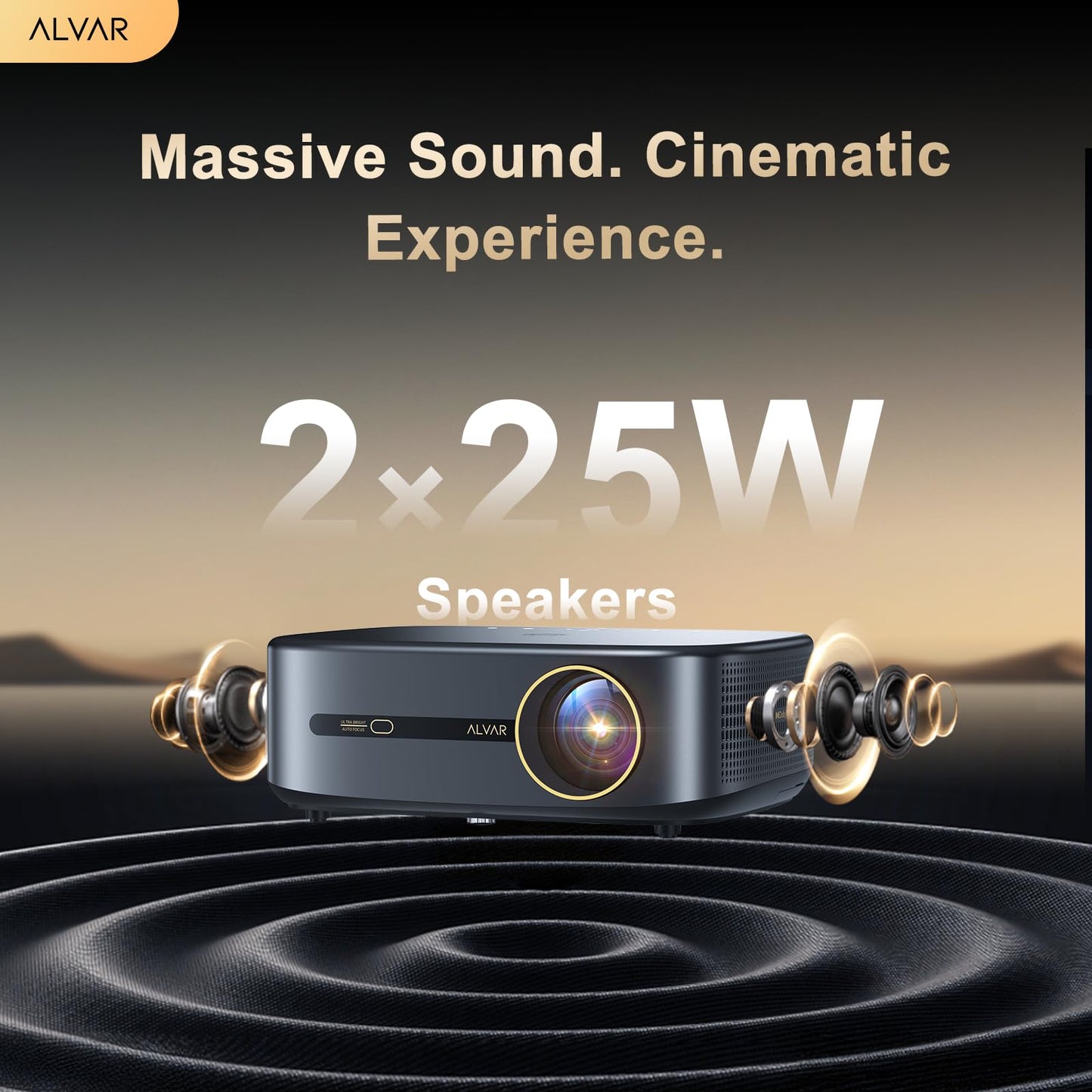Alvar Smart Projector 2026 Upgraded, 2000 ANSI, 4K Supported, Built in NetfIix App, DoIby Audio & 50W Speakers, Auto Focus, WiFi 6, Bluetooth 5.3