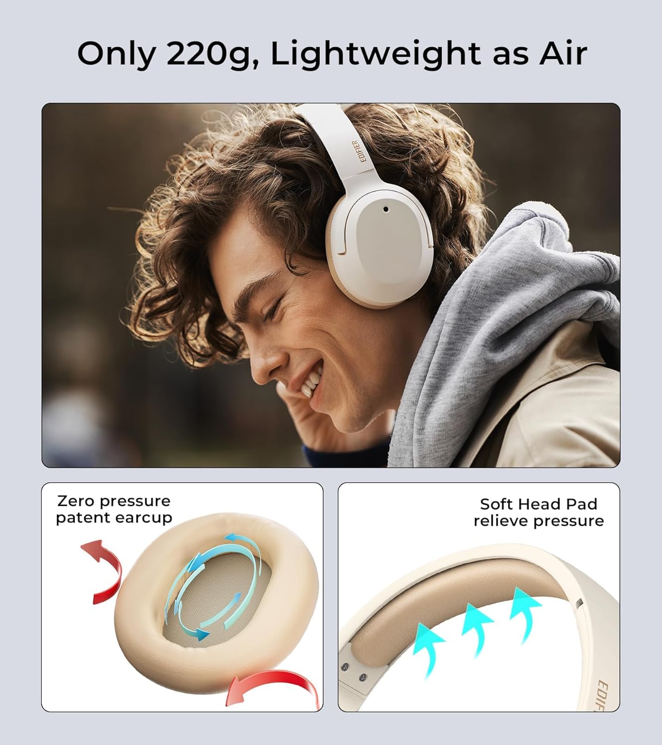 Edifier W820NB Plus Hybrid Active Noise Cancelling Headphones - LDAC Codec - Hi-Res Audio Wireless & Wired - Fast Charge - Over Ear Bluetooth V5.2