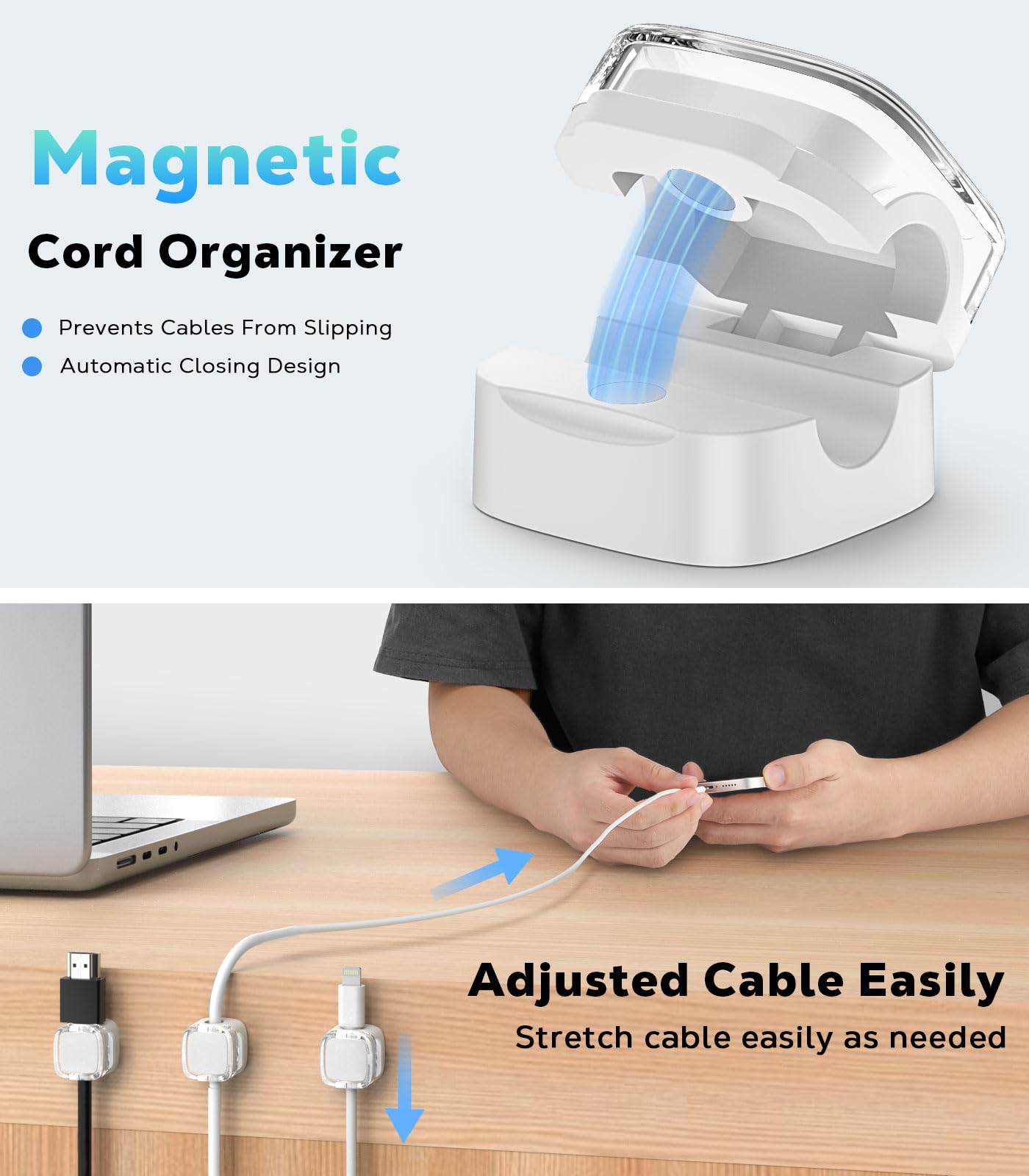 MoKo 6 Pack Magnetic Cable Clips, Under Desk Cable Management, Adhesive Magnetic Cord Holder, Magnetic Cord Organizer Wire Holder Keeper Organizer