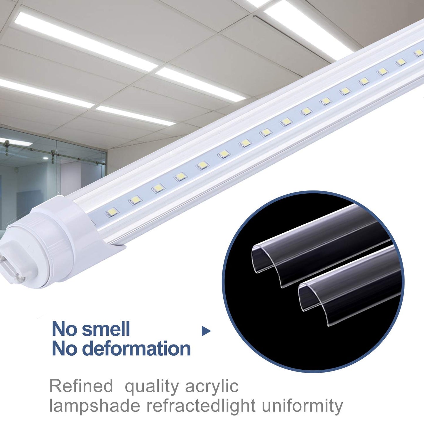 R17D/HO 8FT LED Shop Bulb, Rotating Base LED Tube Light, 6000K Clear Lens, Dual-Ended Power Bulb Lights, Non-dimmable, 2 Pin, Ballast Removed