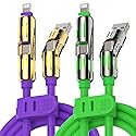 MFish 240W 4-in-1 USB Charging Cable, 2 Pack 6.6FT, Fast Charger Cord, USB-A & Dual USB-C to USB-C/Lightning, for iPhone 17/16/15/14, iPad, MacBook