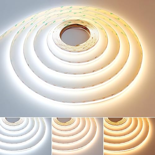 GOMING 24V Spotlight Linear CCT Tunable White COB LED Strip 2700-6500K 16.4ft(5M) 624LEDs/M CRI 93+ IP20 No-Waterproof LED Tape Lights for Home