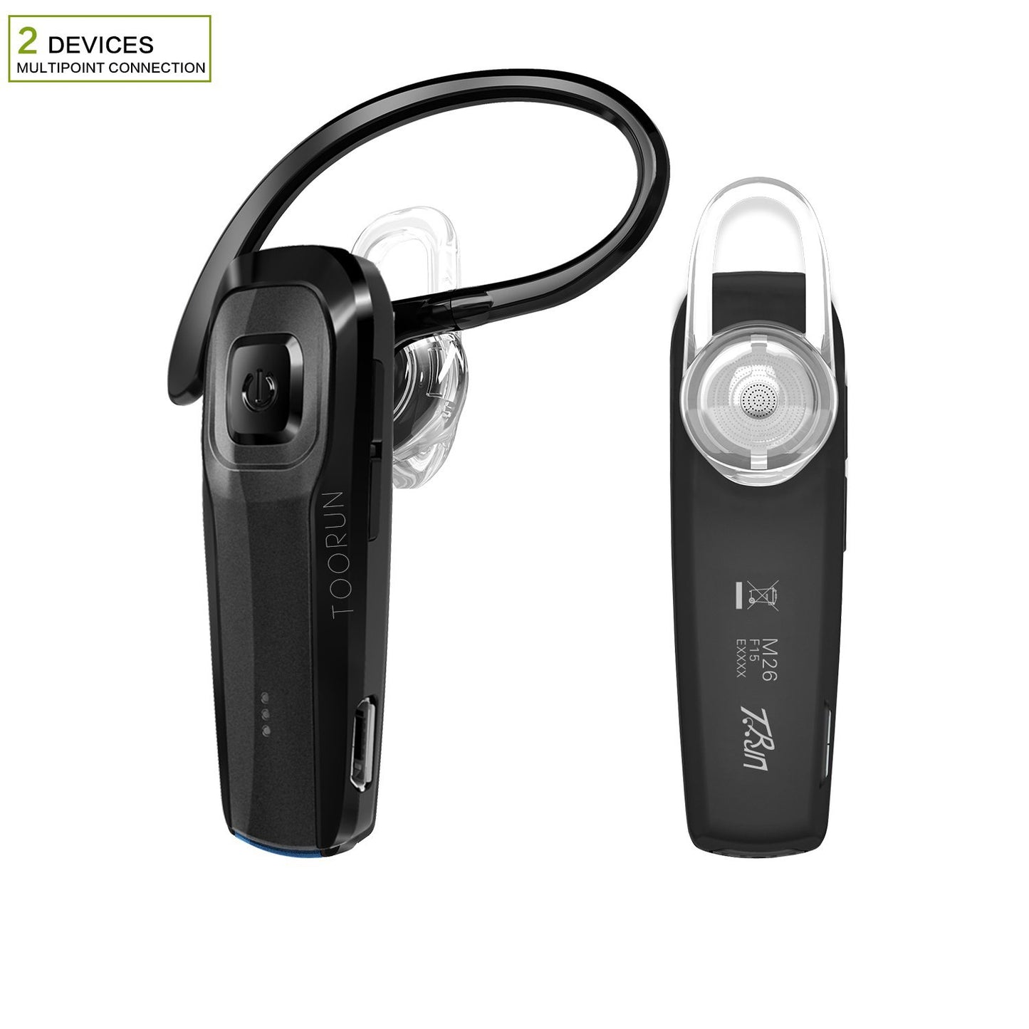 TOORUN Bluetooth Headset, M26 Bluetooth Earpiece Handsfree V5.0 Wireless Headphone with Noise Cancelling and Microphone Compatible for Android iPhone