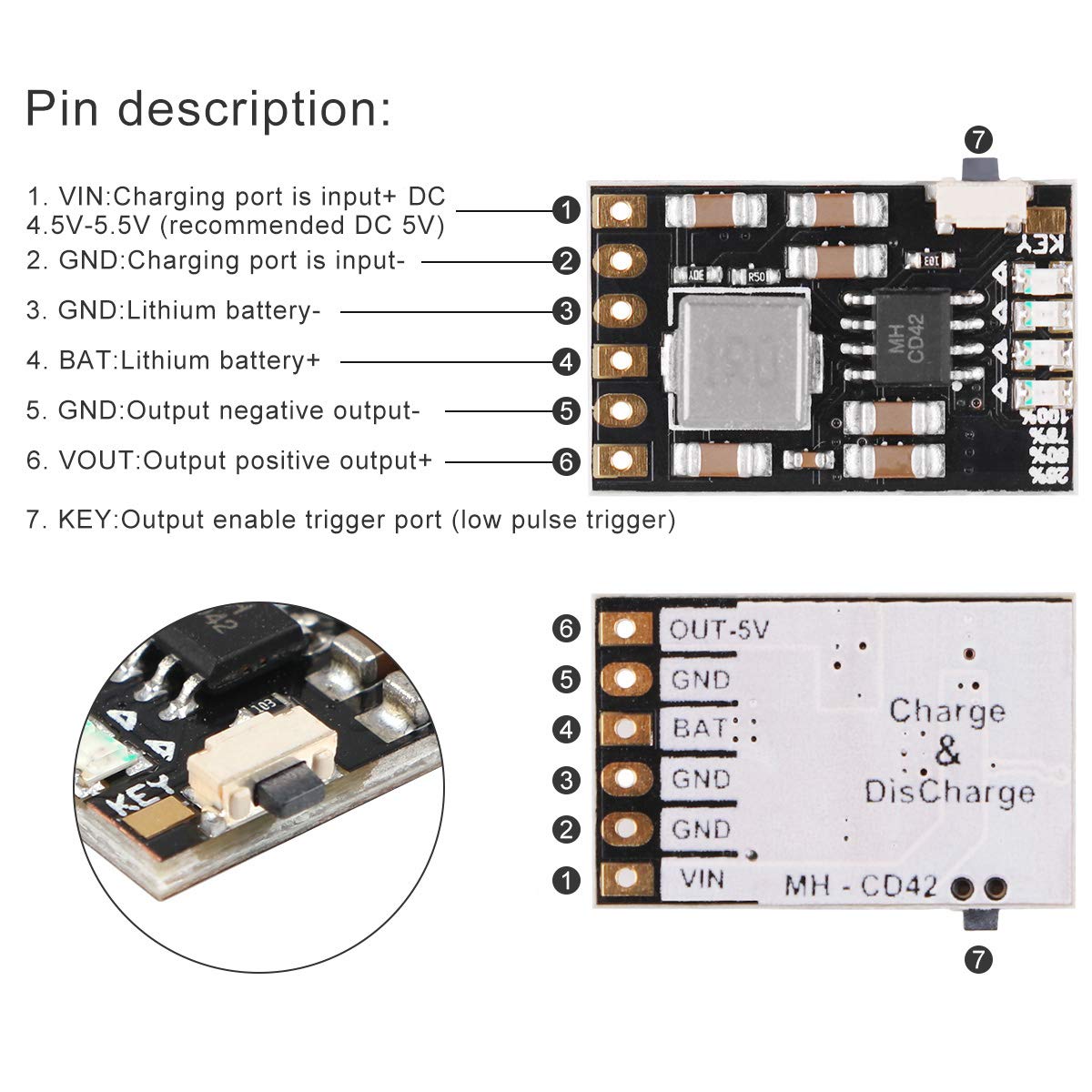 MakerFocus 6pcs 2A 5V Charge Discharge Integrated Module 3.7V 4.2V for 18650 Lithium Battery with Charging Boost Mobile Power Protection PCB Board…