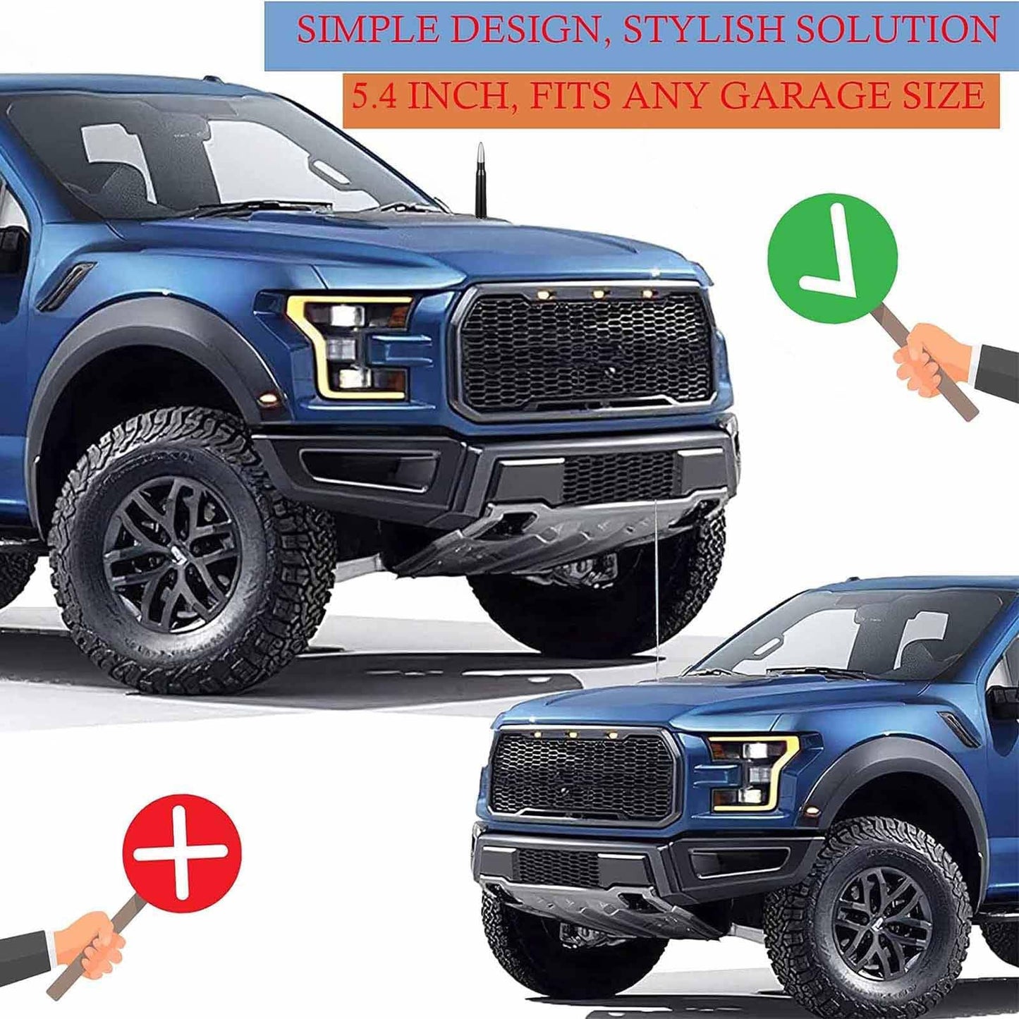 Z-oneMart 5.4" Car Truck Bullet Antenna for GM Chevy Silverado 1500 2500 3500 HD Avalanche Ford F150 F250 F350 Heavy Duty Pickup Trucks Accessories