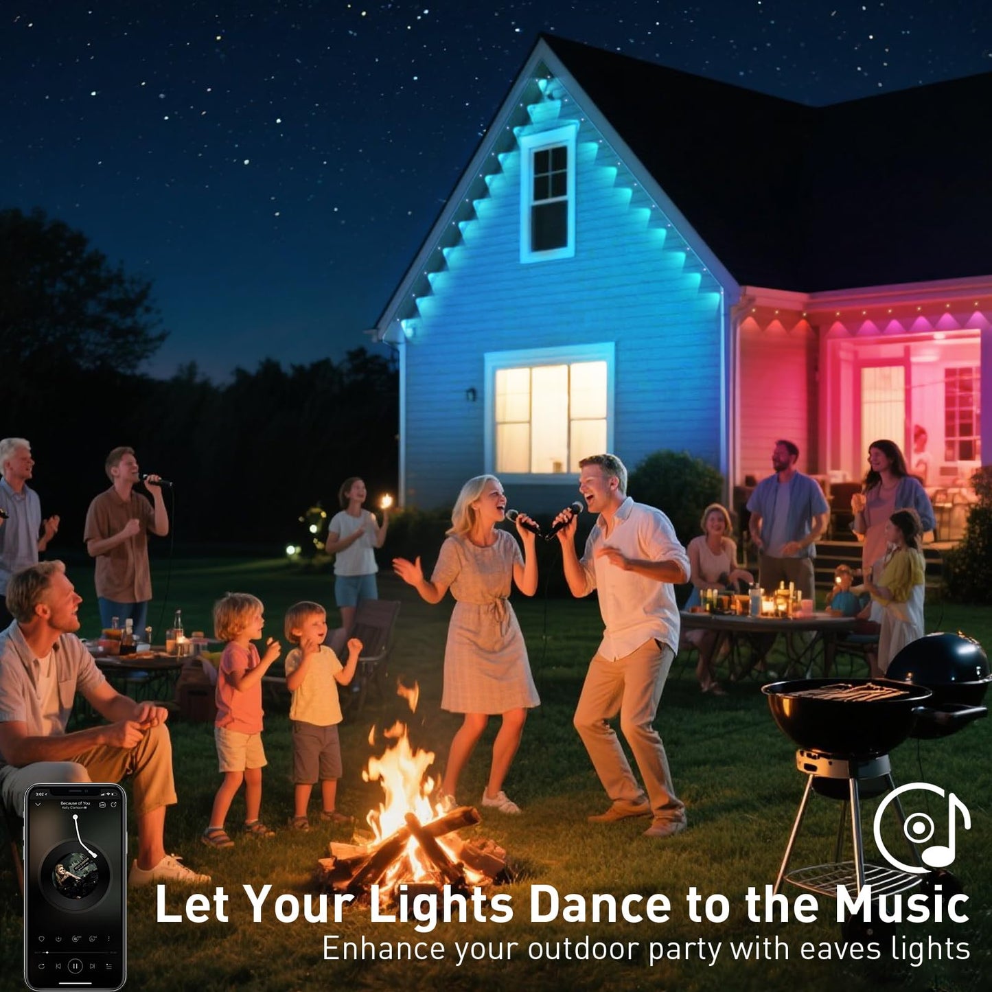 YIBULAYIN 100FT Permanent Outdoor Lights, Smart RGB Eaves Lights with App/Remote Control, LED IP67 Waterproof Outdoor Lighting for Halloween Christmas