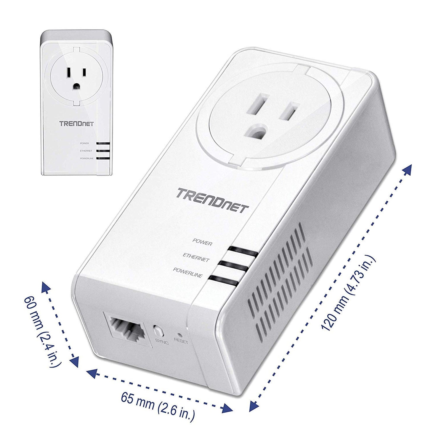 TRENDnet Powerline 1300 AV2 Adapter with Built-in Outlet Adapter Kit, Includes 2 x TPL-423E Adapters, IEEE 1905.1 & IEEE 1901, Gigabit Port, Range Up