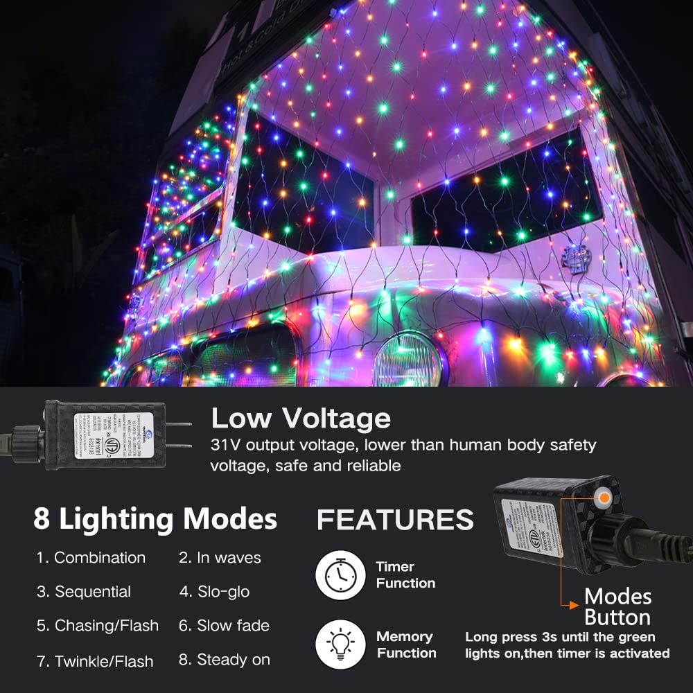 12ft x 5ft 360 LED Christmas Net Lights, 8 Modes Waterproof With Timer Low Voltage Connectable Mesh Lights for Trees, Bushes, Shurb, Garden, Outdoor