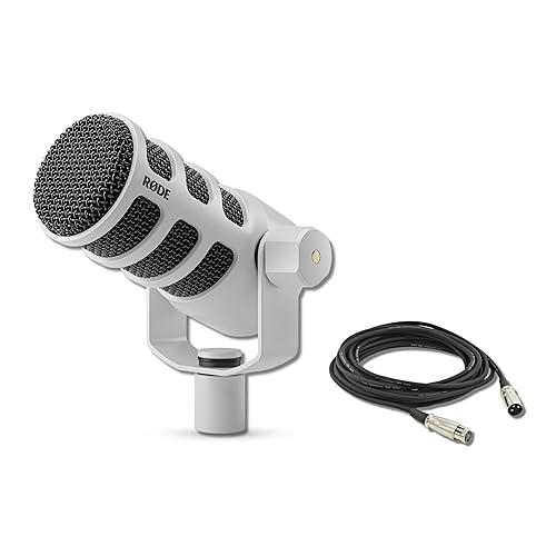 Rode PodMic Cardioid Dynamic Broadcast Microphone (White) with XLR Cable and StreamEye Polishing Cloth