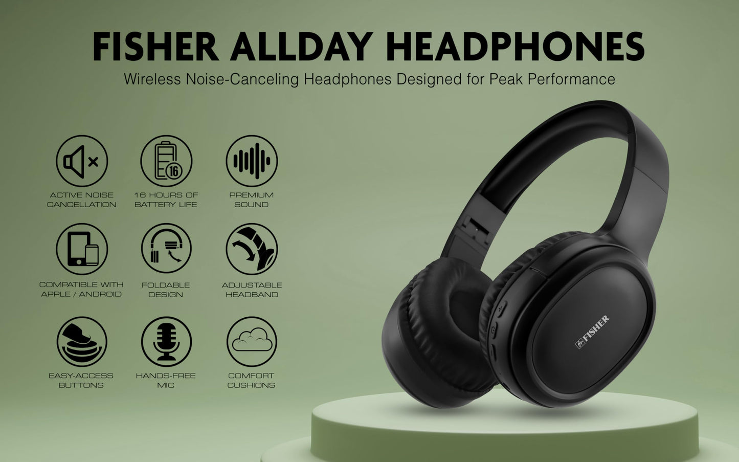 Fisher Active Noise Cancelling Headphones, Over Ear Wireless Bluetooth 5.3 w Microphone, Lightweight Comfortable Headset for Home Travel, 16H…