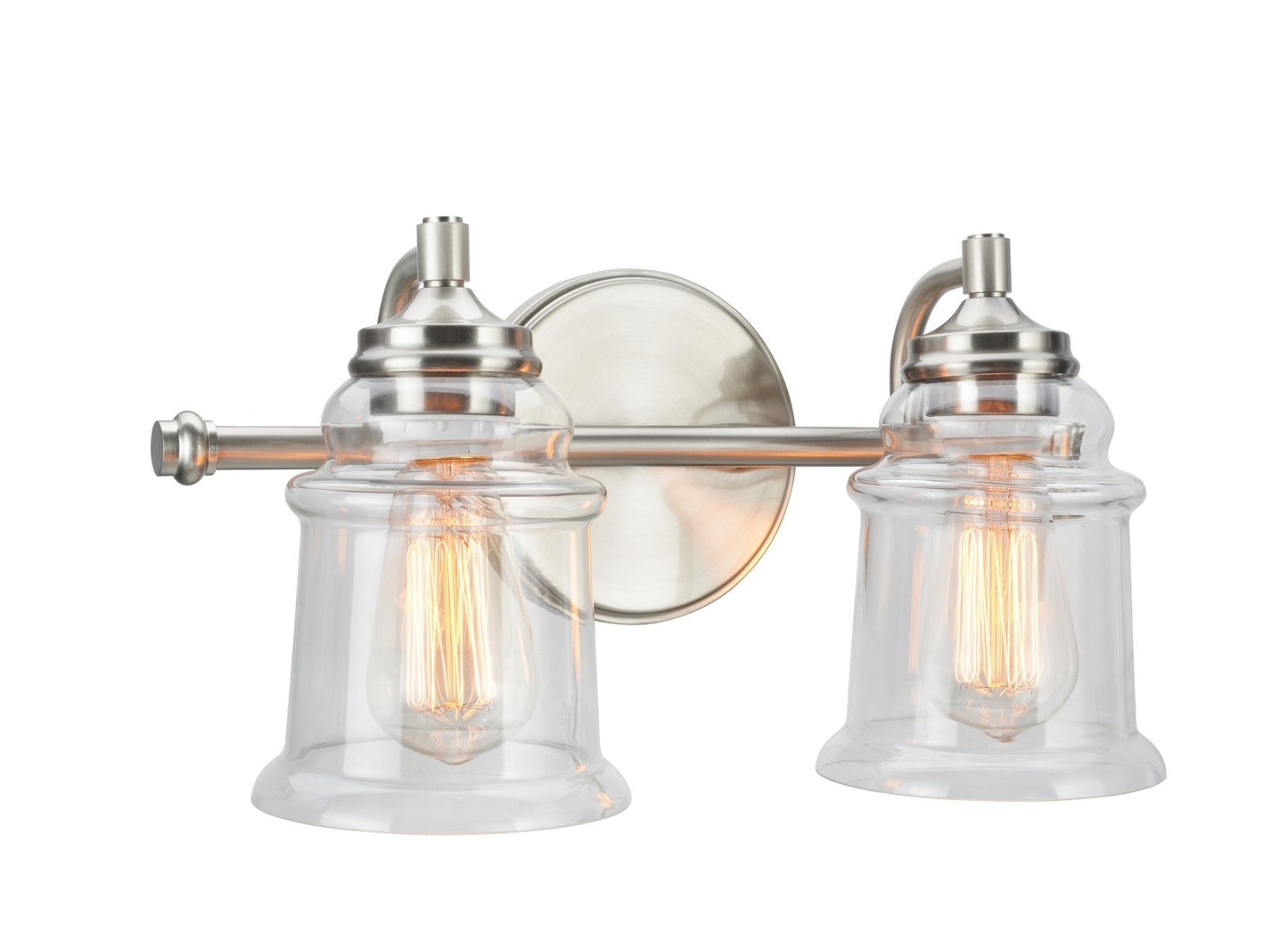 Aspen Creative 62082, Two-Light Metal Bathroom Vanity Wall Light Fixture, 15 1/4" Wide, Transitional Design in Brushed Nickel with Clear Glass Shade