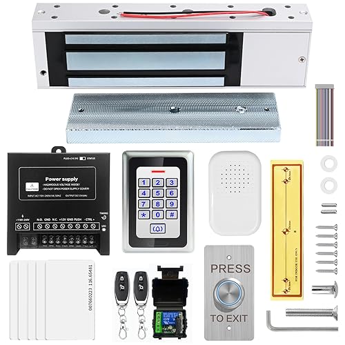 Access Control System Kit with Remote - 1200lbs Holding Force Fail-Safe Electromagnetic Lock, Metal Keypad, 12V Power Supply, Exit Button & Doorbell