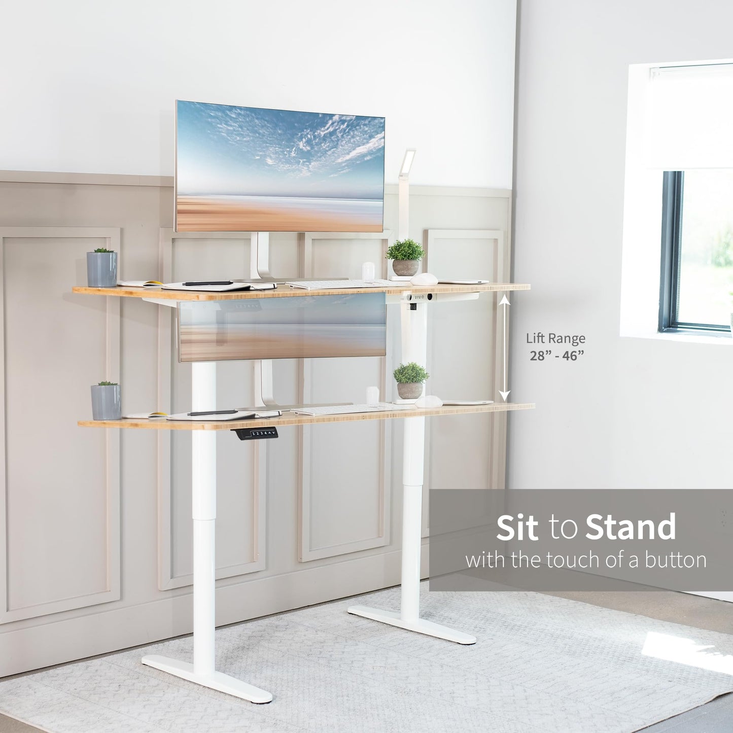 VIVO Electric Single Motor Standing Desk Frame for 41 to 74 in Table Tops, Memory Height Adjustment, Frame Only, White, DESK-E151EW