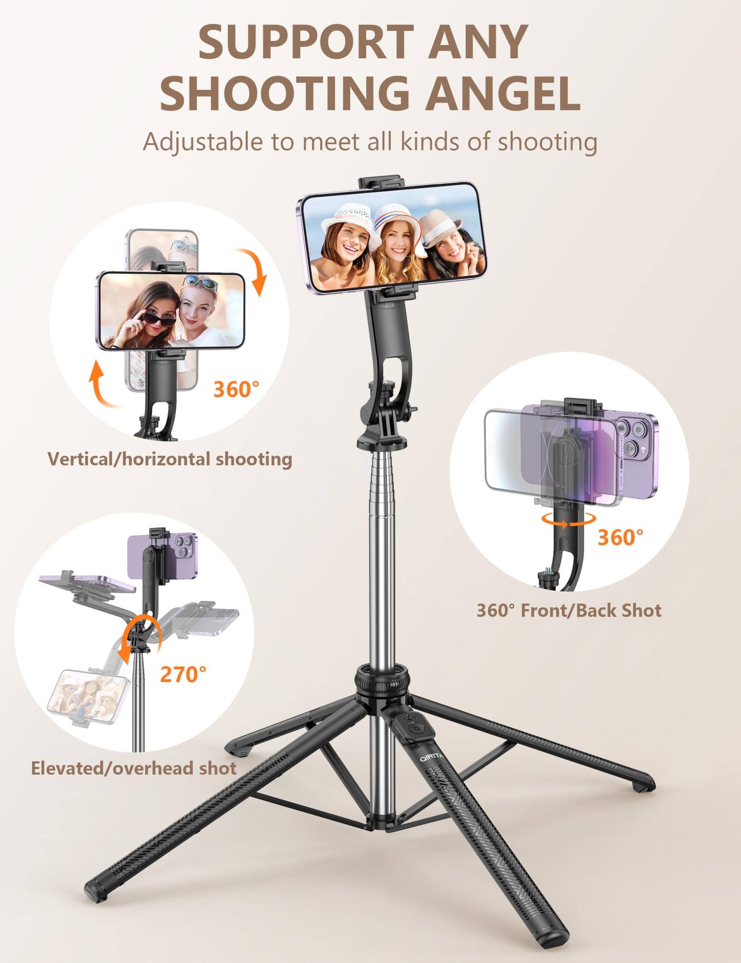 71" Selfie Stick Tripod, All in One Quadripod with Remote & Phone Holder, Extendable Cell Phone Tripod, Travel Tripod Stand Compatible with for Cell