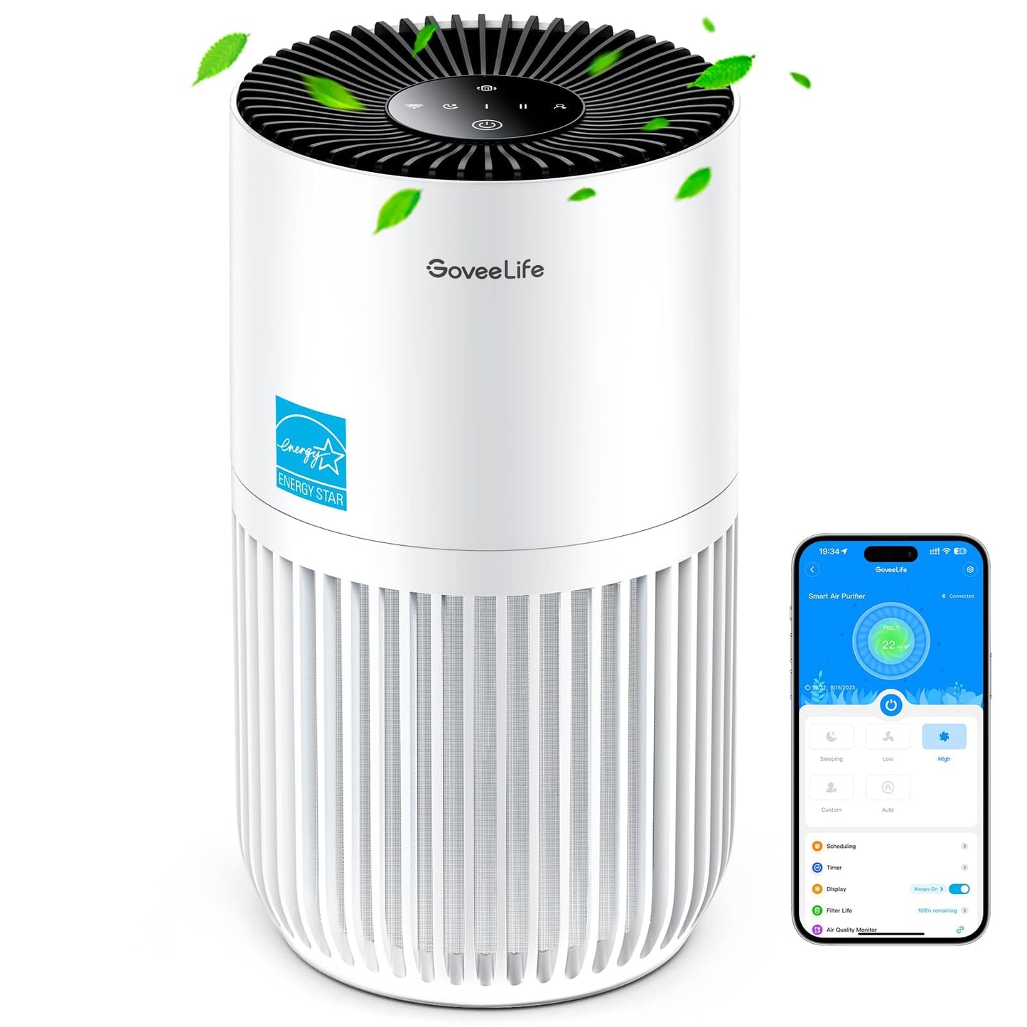 GoveeLife Smart Mini Air Purifier for Bedroom, with App & Alexa Control