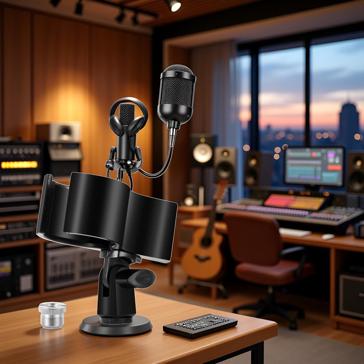 Black Adjustable Microphone Holder Clip, Plastic Spring Mic Clip, Microphone Stand Outer Diameter Between 32mm to 60mm with 5/8" to 3/8" Screw