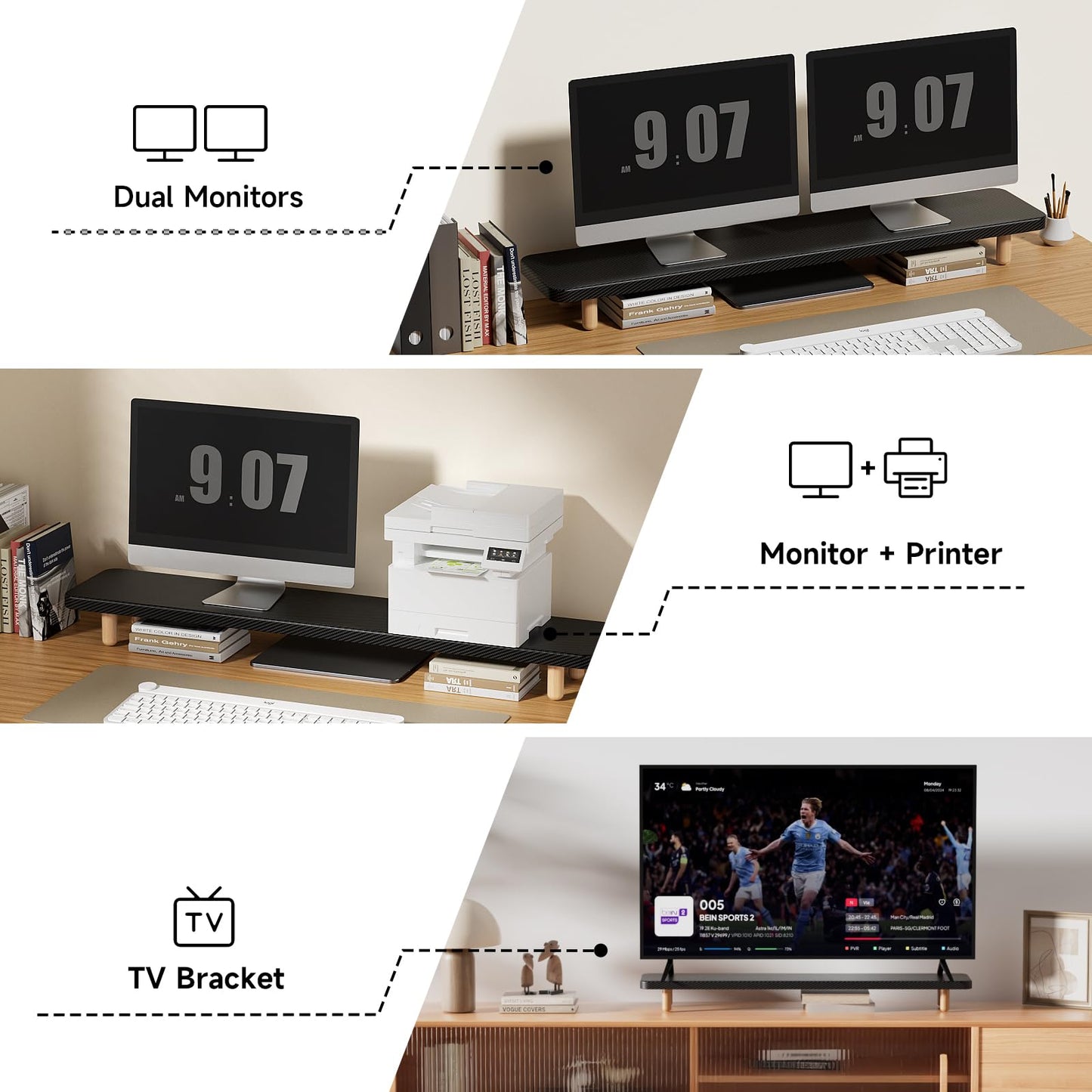 Dual Monitor Stand Riser, 39 Inch Extra Long Wooden Desktop Monitor Riser with Storage for 2 Monitors Ultra Strong Desk Shelf Organizer Riser