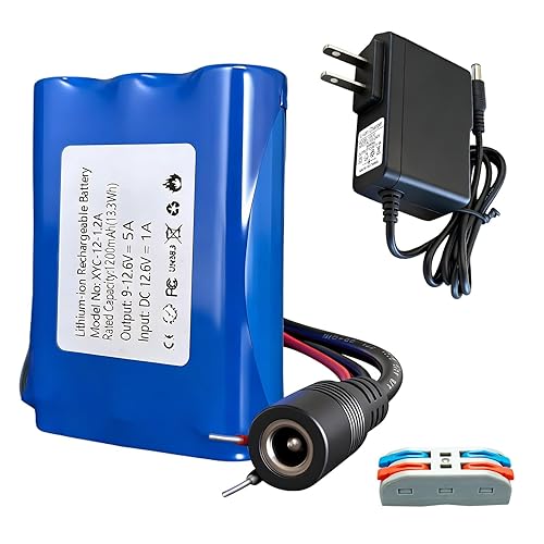 12V 1200mAh Rechargeable Li-ion Battery with Charger, Bare Leads Wire Battery Pack Perfect for DIY Project, Speakers, RC Car, Robot Toys, LED Light