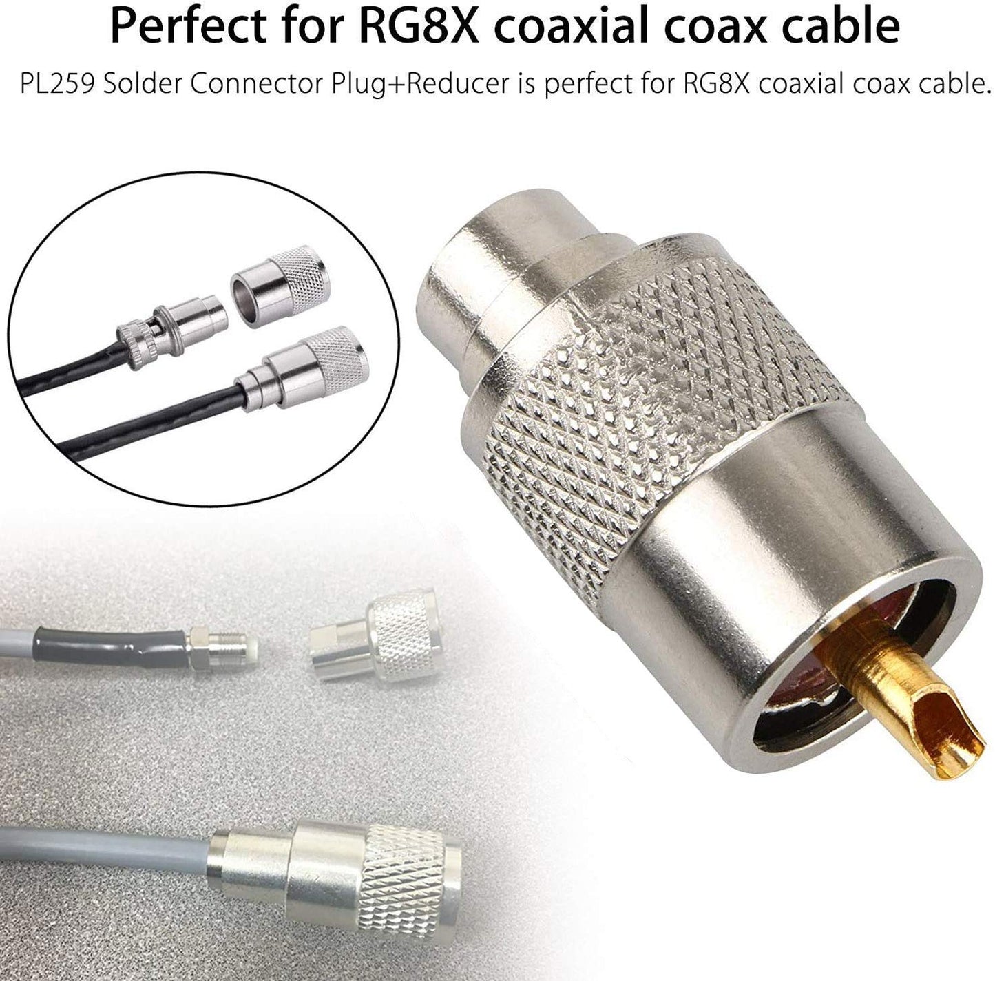 20 Pack UHF PL259 Solder Connector Plug with Reducer for RG8x, RG8, RG59, LMR-400, RG-213 Coaxial Coax Cable?Teflon Material 50ohm Low Loss RFAdapter