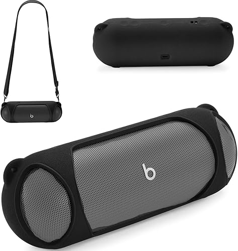 Ferbao Silicone Case for Beats Pill 2024,Travel Carrying Case with Shoulder Strap for Beats Pill 2024 Wireless Bluetooth Speaker (Black)