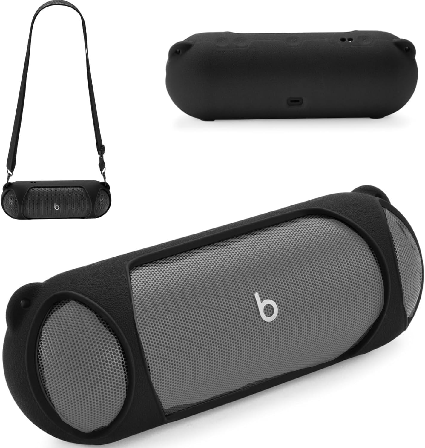 Ferbao Silicone Case for Beats Pill 2024,Travel Carrying Case with Shoulder Strap for Beats Pill 2024 Wireless Bluetooth Speaker (Black)