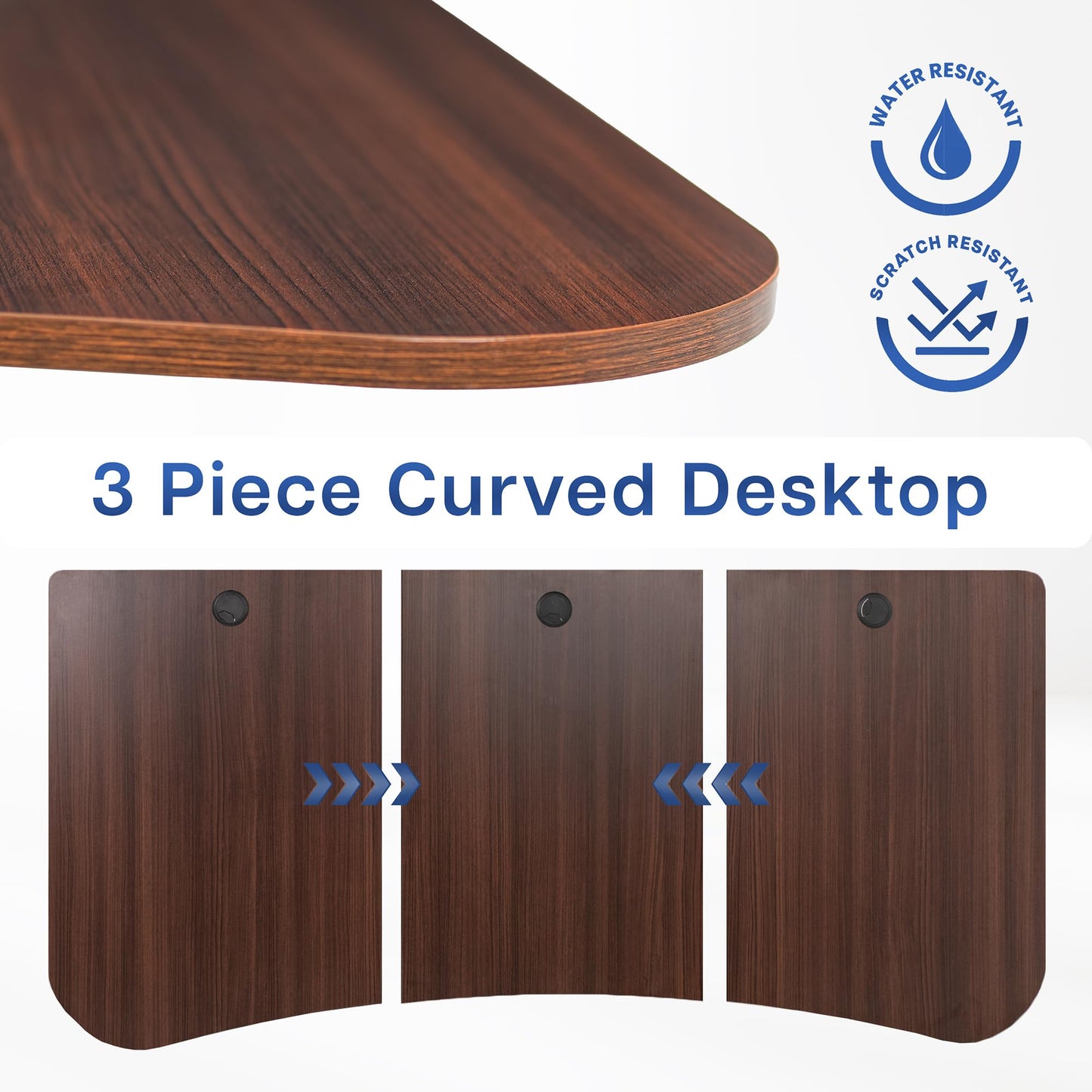 VIVO 63 x 32 inch Universal Table Top for Standard and Sit to Stand Height Adjustable Home and Office Desk Frames, 3 Section Desktop, Dark Walnut