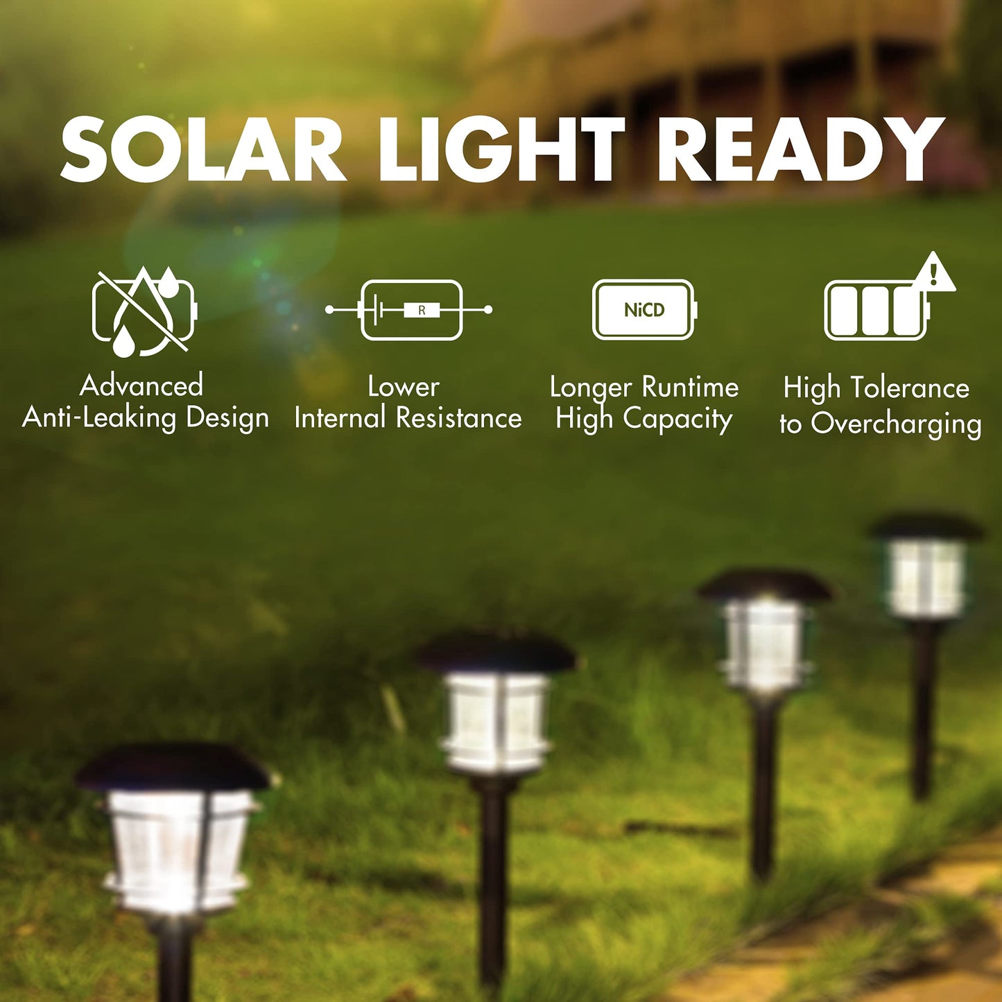 Tenergy AA Premium NiCd Rechargeable Batteries 1100mAh 1.2V Battery Pack for Solar Lights, Garden Lights, 8 Count
