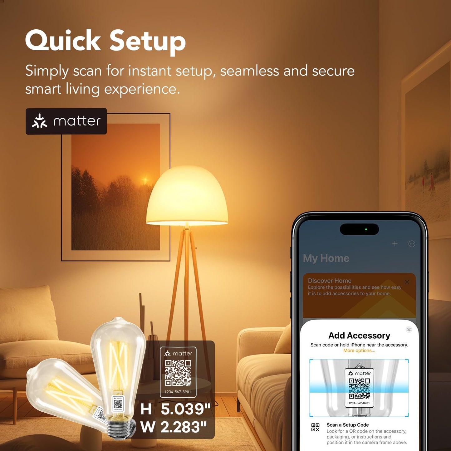 OREiN Matter Smart Edison Bulb, Vintage Light Bulb, Works with Alexa/Google