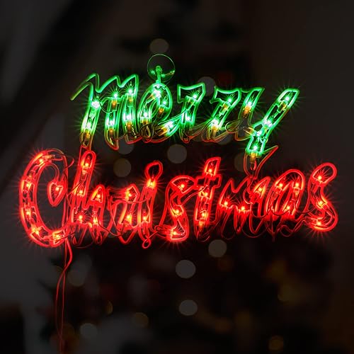 16Inch Merry Christmas Decoration Lights, Christmas Window Silhouette Lights, Double Side Sign Lamp Decoration for Holiday Indoor Wall Door Glass