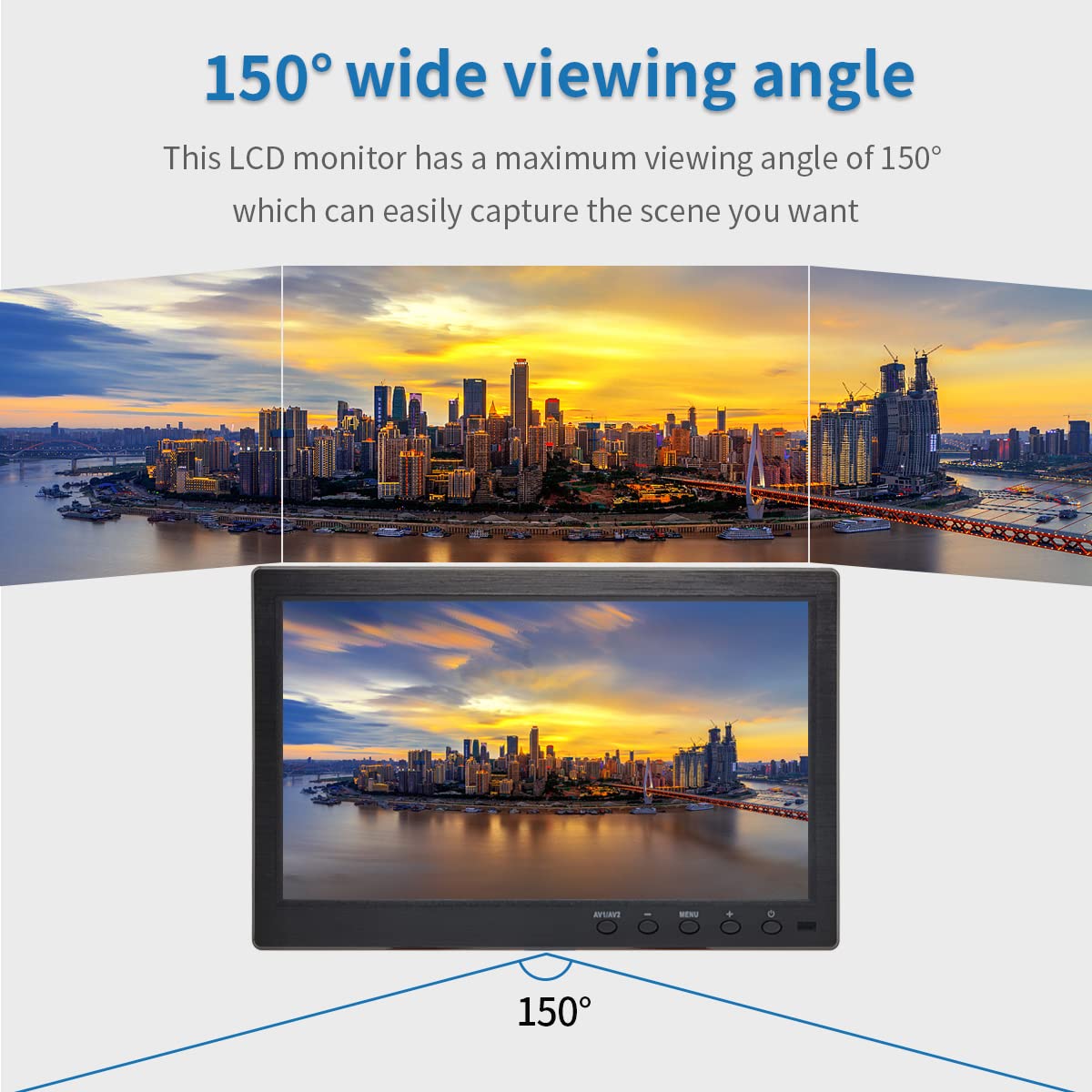 Qcvoruno 10.1 inch Security Monitor & Displays, 1024 * 600 Resolution, HD/BNC/AV/VGA/USB Input, Built-in Dual Speakers Portable LCD Monitor, Suitable