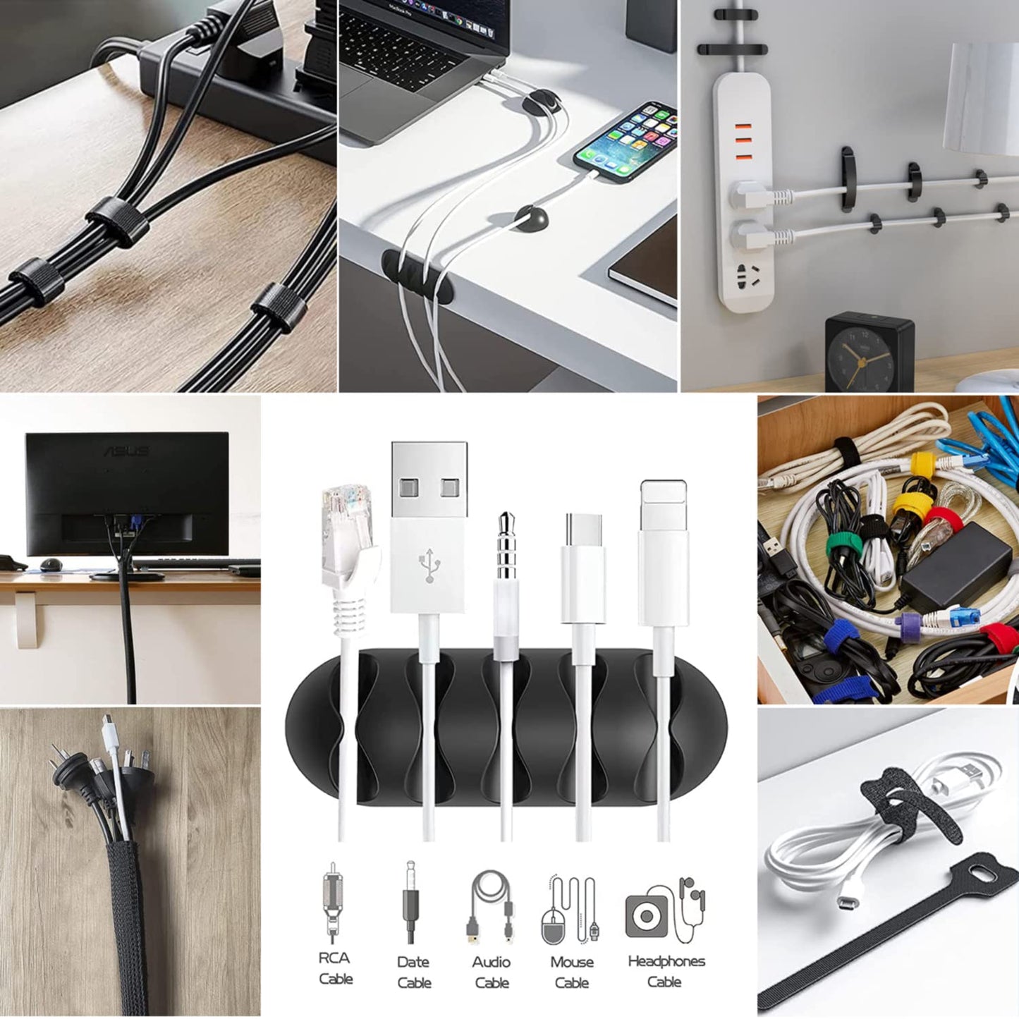 Cable Management Box, 3 Pack Cord Organizer Boxes with 33 PCS Cable Management Set to Cover Hide Power Strip, Surge Protector Under Desk & on Floor