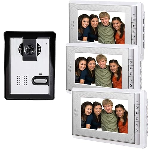 AMOCAM Wired Video Intercom Doorbell System, 3PCS 7-Inches LCD Monitor HD Camera Video Door Phone Doorbell Kits, Support Monitoring, Unlock, Dual-Way