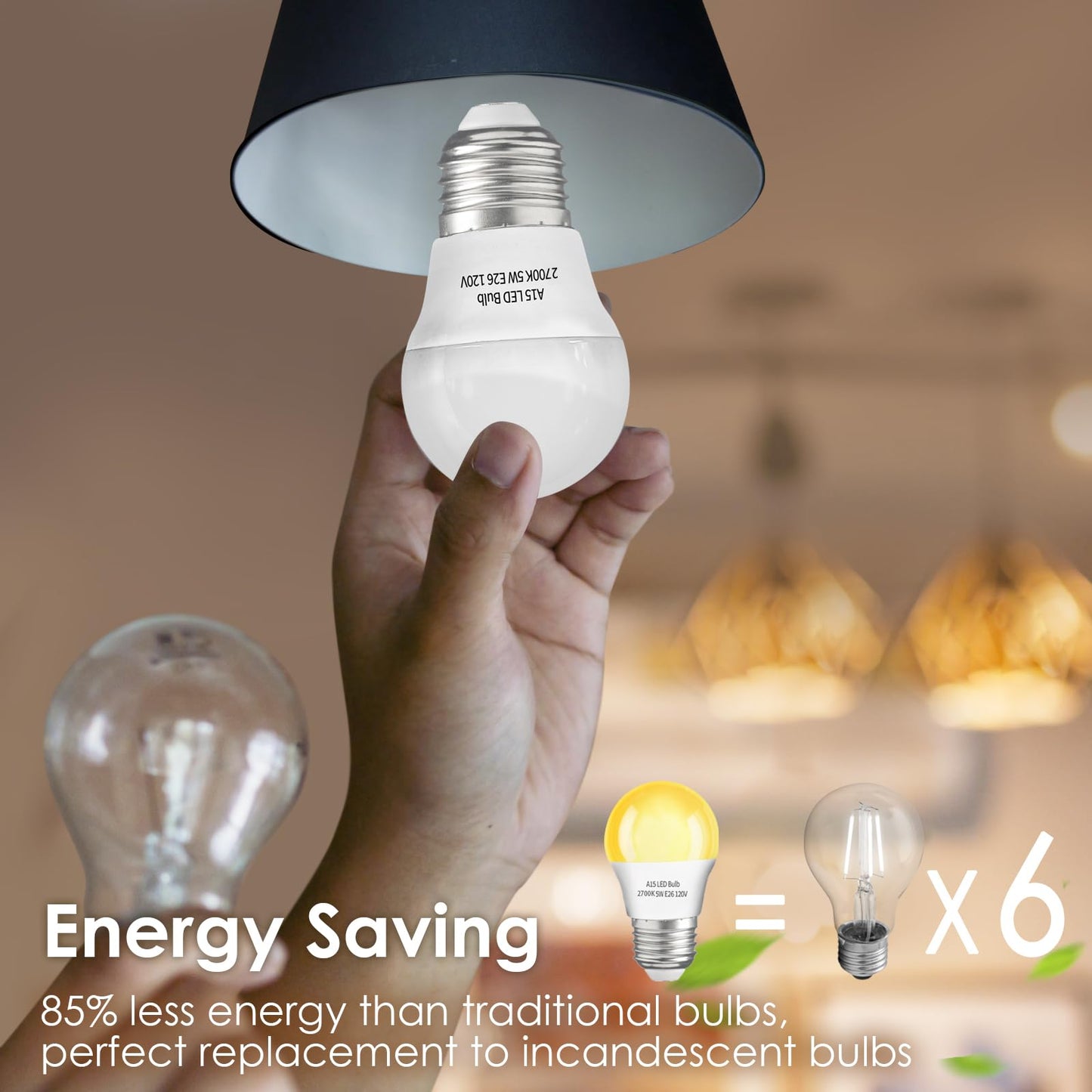 LOXYEE A15 LED Light Bulb 2 Pack, Dimmable 5W 2700K Table Lamp Bulb