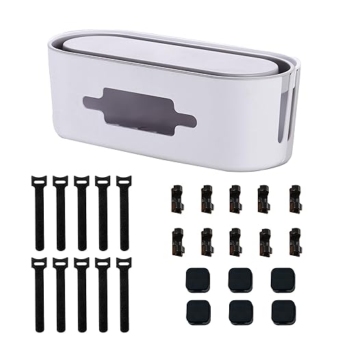 Cable Management Box?with 26PCS Cable Management Kit?Cord Organizer to Hide Cords and Power Strips?Under Desk Cable Management?Safe ABS Material?for