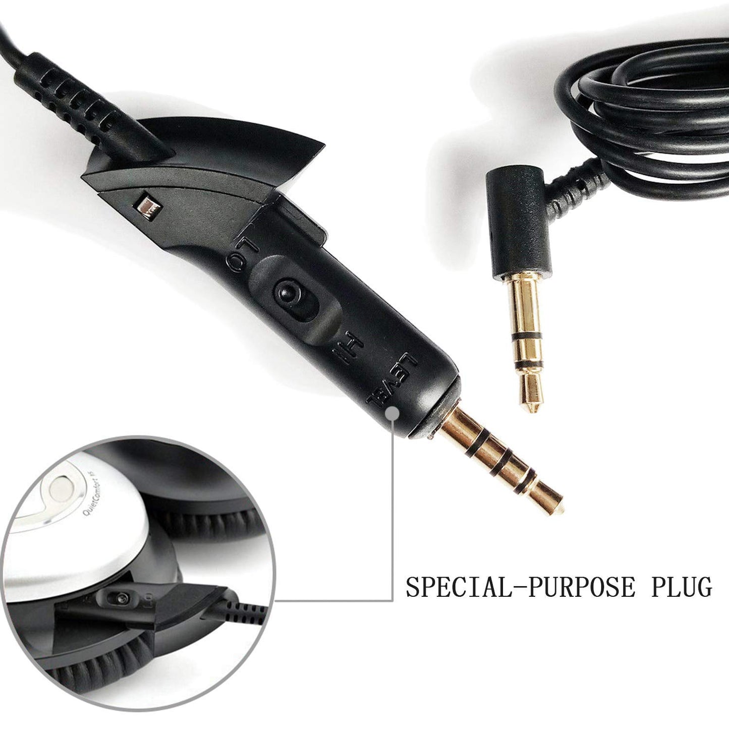 Lusgawer QC15 Cable Replacement Audio Extension Cord Compatible with Bose QuietComfort 15 QC15 Headphones (Black 6ft)