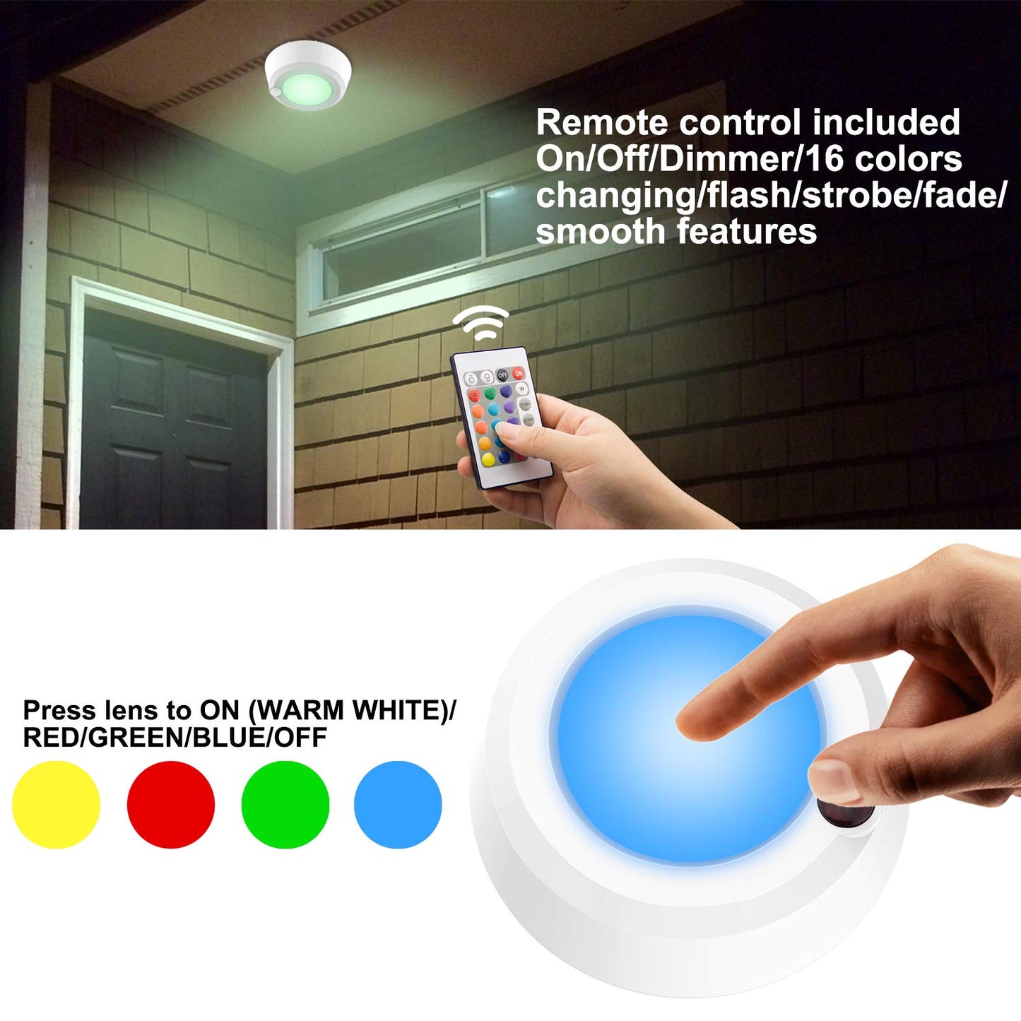 LUXSWAY Wireless Battery Ceiling Lights, Remote Shower Lights Color Changing, 300 Lumens Dimmable Wireless Ceiling Lights for Bedroom Shower Closet