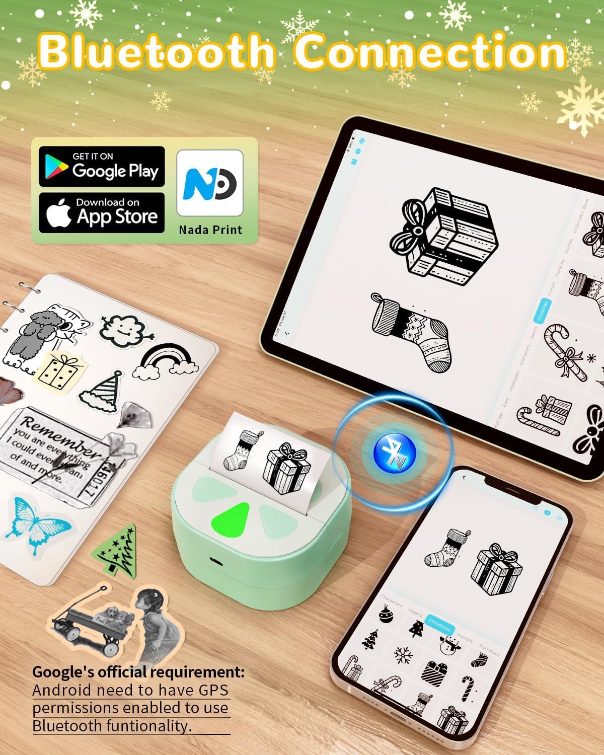 Sticker Printer, Print Pods Mini Printer, Bluetooth Thermal Sticker Maker Machine with 3 Rolls Paper, Print Pod Mini Printers for iphone, Impresora