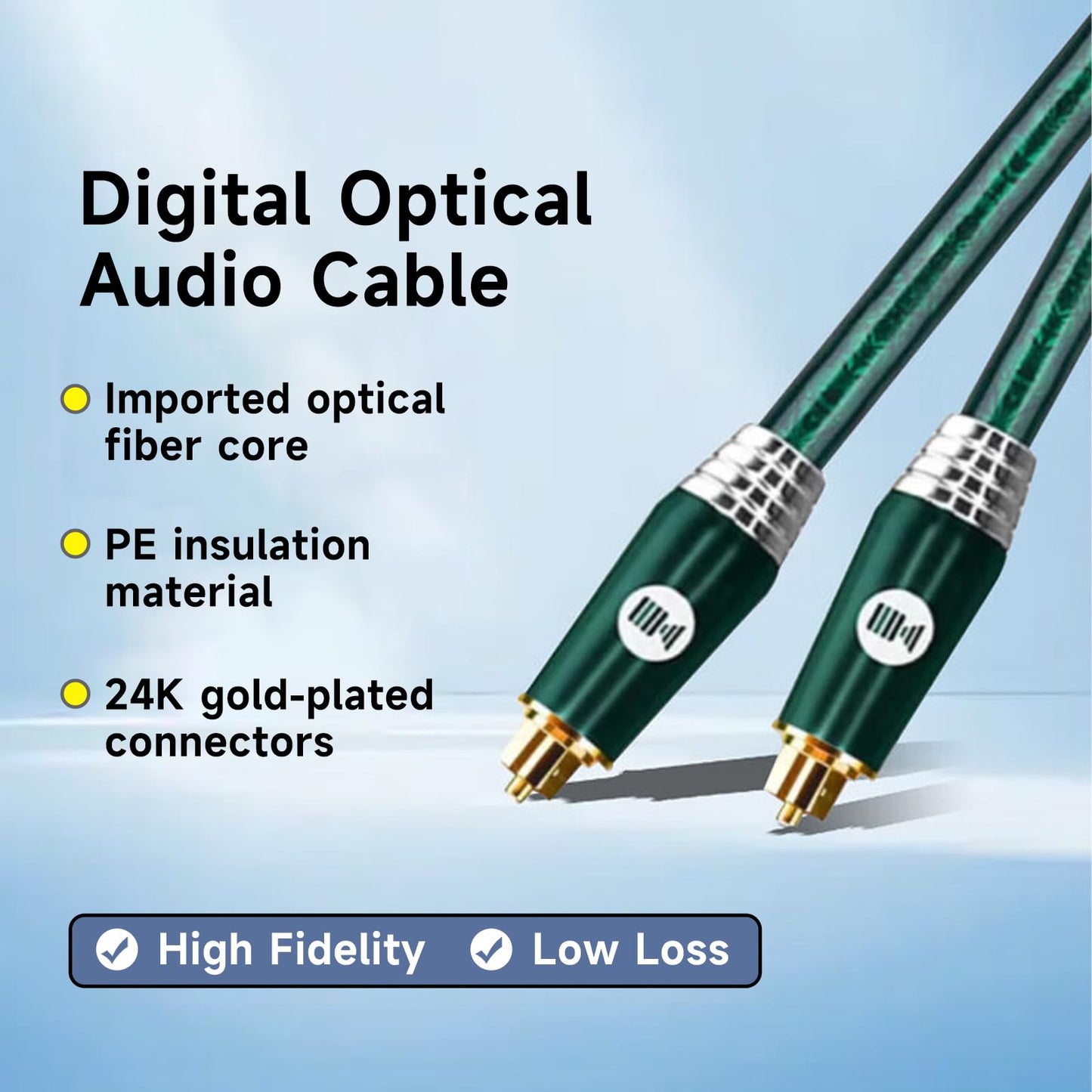 KAIBOER Digital Optical Audio Cable for Soundbar, TV, Home Theater, Audio System - 24K Gold-Plated, High-Fidelity Fiber Optic Cord for Crystal Clear