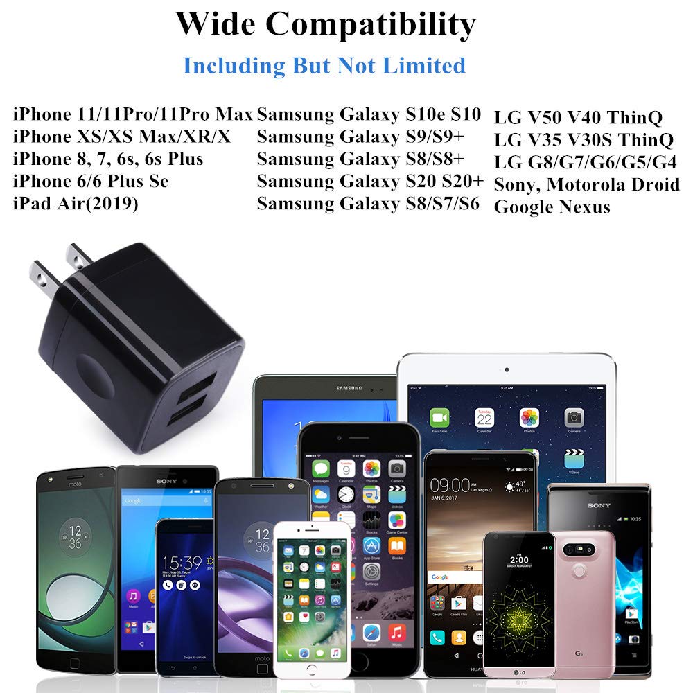 Charger Box, Charging Cube 5 Pack, Dual USB Wall Charger 5V 2A Power Adapter Charging Block Brick Outlet Plug for iPhone 15 14 13 12 11, iPad, Samsung